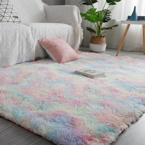 Fluffy Carpet for Living Room Thick Velvet Rug Kids Bedroom Bedside Rugs Soft Square Tie Dye Carpets Sofa Table Home Decor Mat