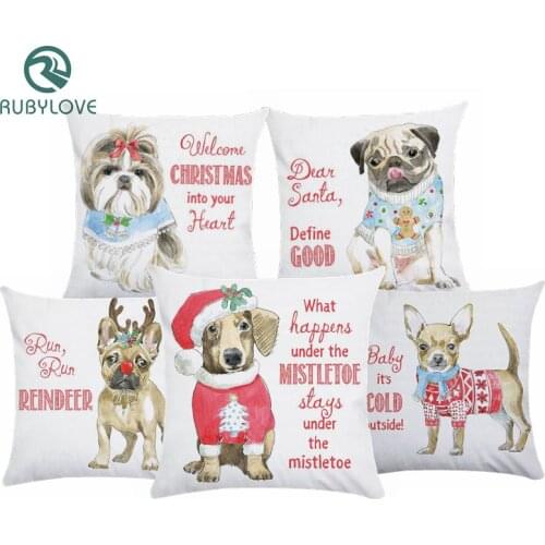 Christmas Dog Cushion Cover Sofa Chair Waist Short Plush Pillow Cover Colorful Pillowcase Fresh Home Decor