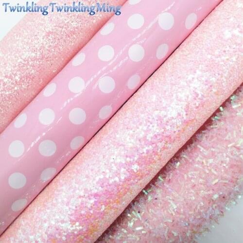 PINK Chunky Glitter Canvas Sheet, 8"x11" Glitter Sheets, Polka Dots Faux Leather Sheet For Hair Bow & Earring Fabric XM070