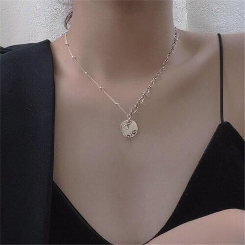 S925 sterling silver round brand alphabet retro pendant chain necklace women collarbone chain lightweight exclusively for women