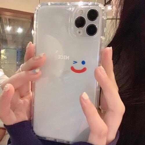 Ins Transparent Nice Happy Phone Case For iPhone 12 mini 11 Pro Max XS X XR XS Max 7 8 Plus SE2020 Airbag Shock Proof Back Cover