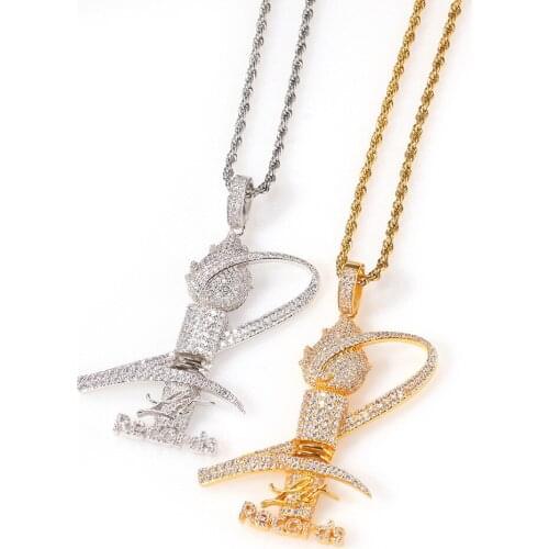 Bling Bling Trophy Necklace & Pendant Gold Silver Color Cubic Zircon Mens Women Hip Hop Jewelry for Gift