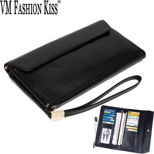 VM FASHION KISS Genuine Leather Women/Men Soft Wallet Womens Coin Purse For Men Mobile Wallets Famous Male Clutch Money Bag