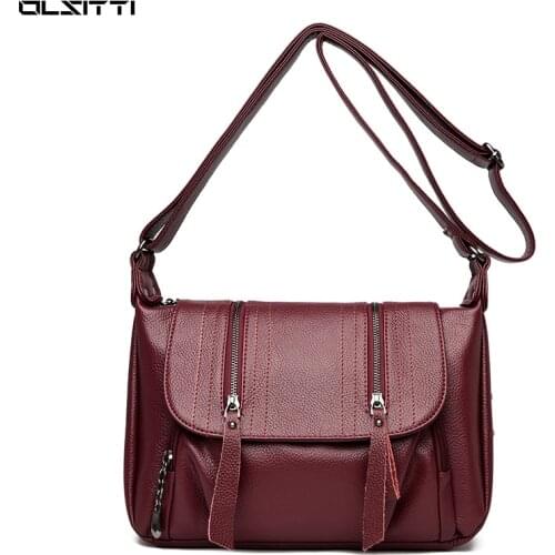 High capacity Women Messenger Bag High Quality Soft Leather Crossbody Shoulder Bags For Women Multi-zip Bolsas Feminina