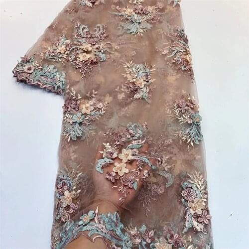 High-quality 3D appliques with beads, exquisite French tulle lace, African lace fabric, Nigerian style lace fashion dress