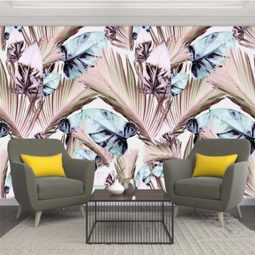 Wellyu Custom large mural green wallpaper abstract watercolor leaves hand painted background wall papel de parede para quarto