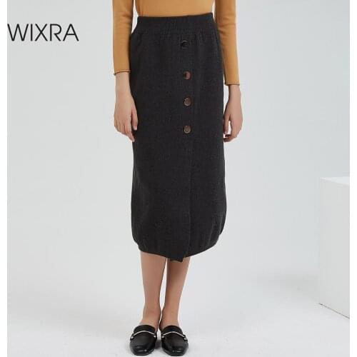Wixra Women Elastic Knit Skirts Autumn Winter Warm Elegant Pencil Skirt Split Basic Knee-Length Skirt Clothing
