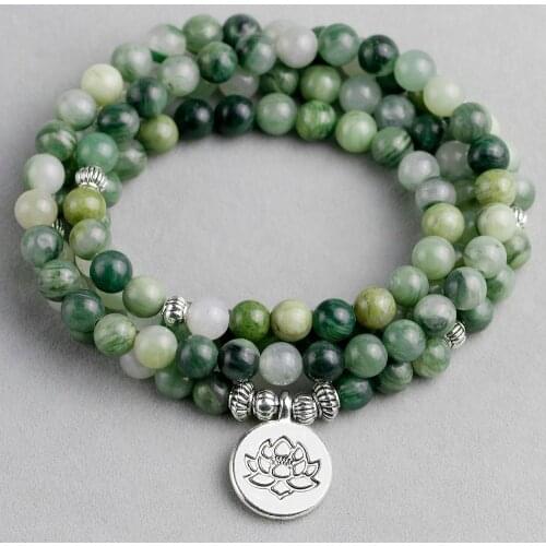 Womens Natural Green straw hat Onyx Bracelet 108 Mala Bracelet Buddha Pendant Chakra 6MM Beaded Necklace Yoga Prayer Bracelets