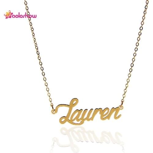 AOLOSHOW Nameplate Necklace Women Letter " Lauren " Charm Initial Necklace Stainless Steel Pendant Name Statement Necklace 2447