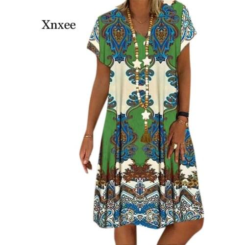 Floral Elegant V Neck Dress Womens Dress Summer Robe Femme Plus Size Vintage Print Short Sleeve Vestidos De Mujer 2020