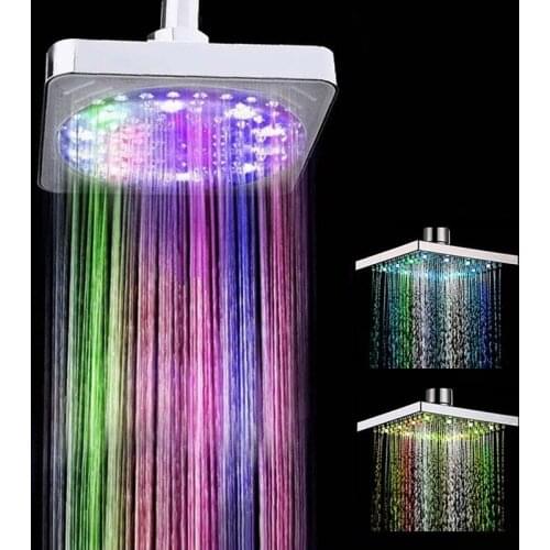1 PCS Square LED Rainfall Shower Head SPA Water Flow 7 Color Change 150x150x15mm ABS Chrome Finish Showerhead