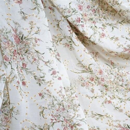 1 Yard Super Soft comfortable Chiffon fabric Gold Eyelets Thread Breathable For Spring Beach Dress Lace Blouse Curtain Supply