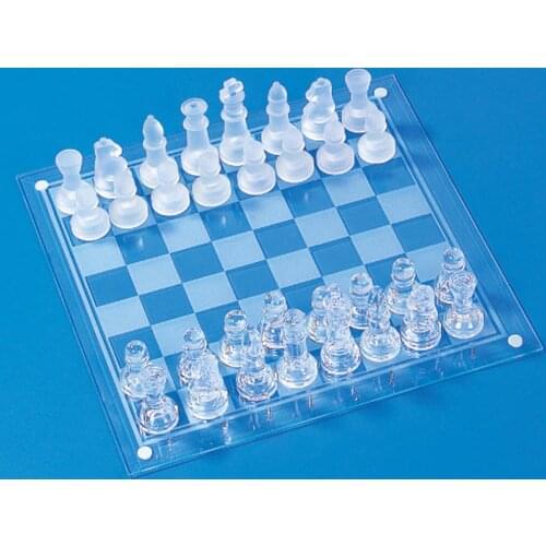 25x25cm Matte Faux Crystal International-Chess Set with Checker Board Clear Glass Chess Board Game For Adult Kids Camping Party