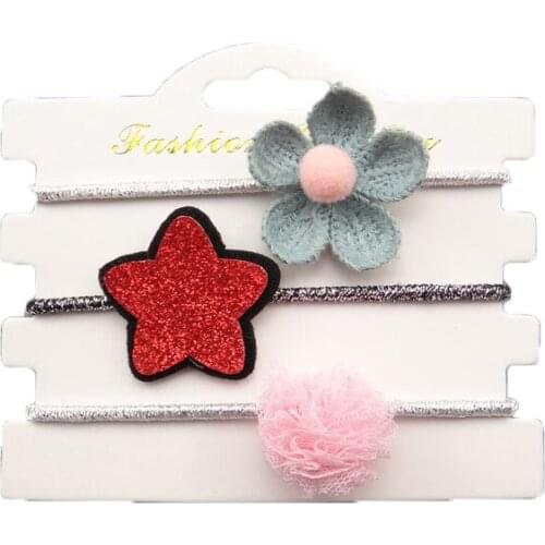 3PCS children Elastic Hair Bands Cute Flowers Five Stars Yarn Balls Girls Headbands Ponytail Holder Rubber Band Hair Accessories