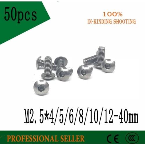 50pcs M2.5*4/5/6/8/10/12/13/14-40mm Stainless Steel 304 Round Head Screws Mushroom Hexagon hex Socket Button Head Screw Bolt