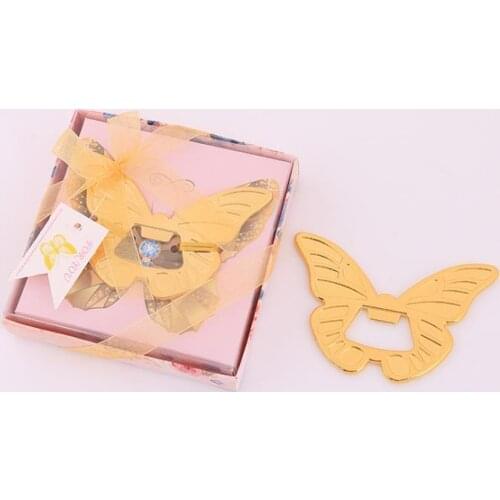 50PCS Gold Butterfly Wine Bottle Opener In Gift Box Wedding Giveaways Party Gift FREE SHIPPING SN3758