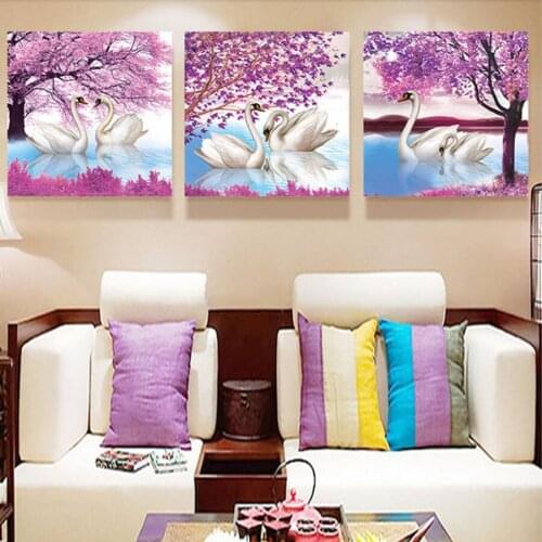 Diamond painting full square round drill diamond embroidery cherry tree swan 5D mosaic triptych diy craft supplies decor AA2323
