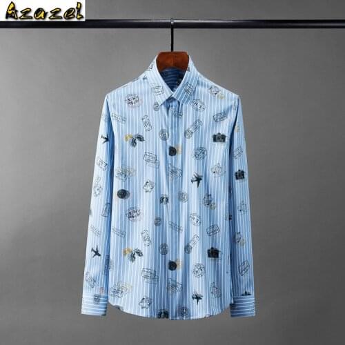 Azazel Mens Shirts High Quality Long Sleeve Seal Digital Printing Casual Mens Dress Shirts Slim Fit Party Man Shrits Plus Size