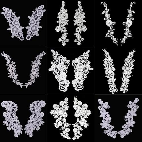 White Black Lace Fabric Flowers Motif Appliques Embroidery Sew Patch Dress Blouse Clothing Ornament