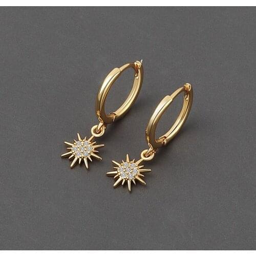 Binmonray 925 Sterling Silver Flash Zirconia Sun Flower Pendant earrings hoops Female Trendy Personality Luxury earrings Jewelry