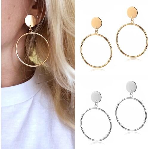 KISSWIFE Big Round Hoop Earrings New Arrival Gold Silver Color Long Hollow Big Round Drop Earrings Simple Circle Earrings