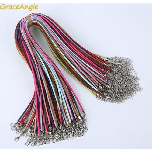GraceAngie 10PCS 45+5cm Length Wholesale Black Mixed Colorful Chamois Cord Semi-finished Jewelry Findings Necklace Accessories