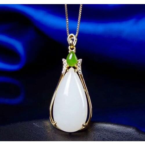 Hetian Baiyu Silver Inlay Pendant Qinghai Water Drop Pendant h6