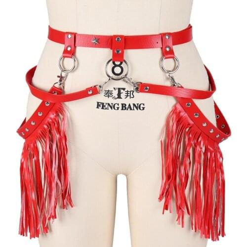 Punk Leather Body Harness Chain Belt Waist Belt Buttocks Bondage Garters Women Goth Adjustable Long Tassels Bohemia Dance Skirt