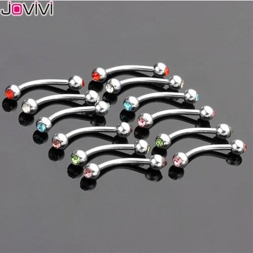 JOVIVI 16G Eyebrow Piercing Stainless Steel Assorted Crystal Gem Curved Bar Barbell Eyebrow Ring Jewelry 12pcs