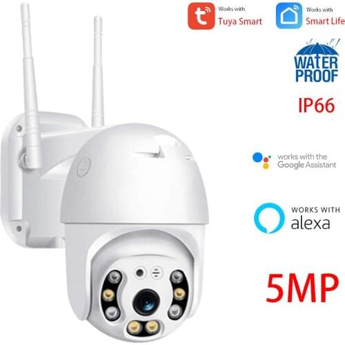 TUYA PTZ Wifi 5MP Auto Tracking Surveillance CCTV White Light Color Night Vision Infrared Security PTZ Outdoor IP CCTV Camera