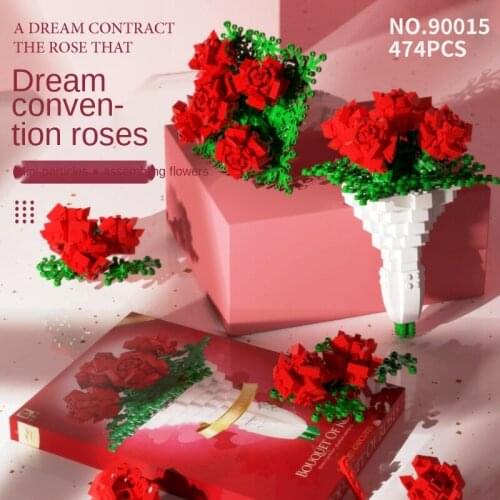 2021 New Creator Rose Flower Bouquet Building Blocks Romantic Stem Kit Construction Friends Bricks Toys For Girls Kids Gifts