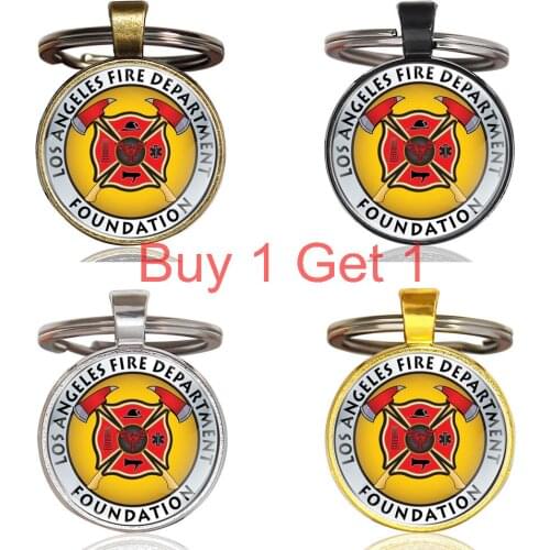 Buy 1 Get 1 Classic Handmade Fire Brigade Glass Dome Metal Key Chain Unique Men Women Key Ring Jewelry Gifts Keychain