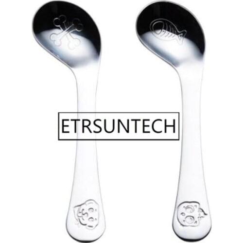 100pcs Baby Stainless Steel Spoon Infant Feeding Spoon Solid Curved Spoon Tableware Training Learning Eating Food Spoons
