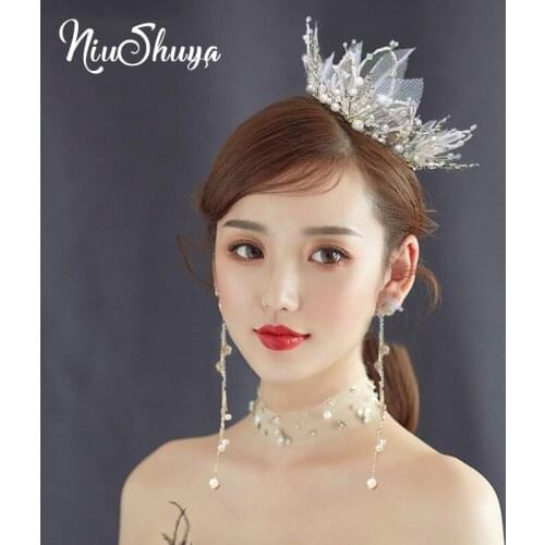 NiuShuya Fashion Handmade Round Princess Crown Tiaras Sweet Beads Pearl Wedding Bridal Hair Accessories Hair Jewelry