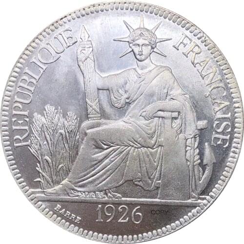 French Indochina 1926 A 1 Piastre Commerce Coin REPUBLIQUE FRANCAISE Cupronickel Silver Plated Copy Coins