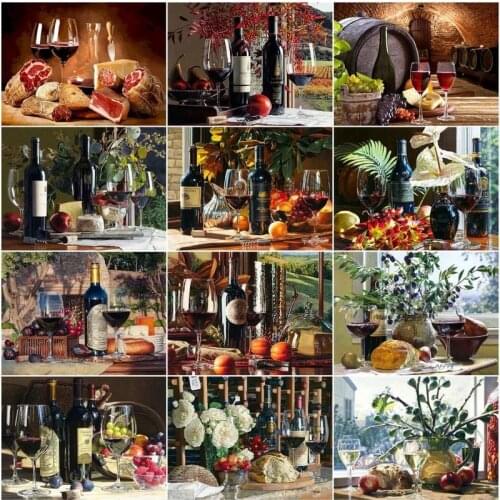 CHENISTORY 40x50cm Oil Painting By Numbers Red Wine Fruit HandPainted Kits Drawing CanvasDIY Pictures Home Decoration Gift