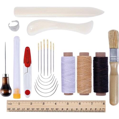 13Pcs/set DIY Leather Sewing Tool Set Leather Craft Hand Stitching Sewing Tool Thread Awl Waxed Thimble Kit