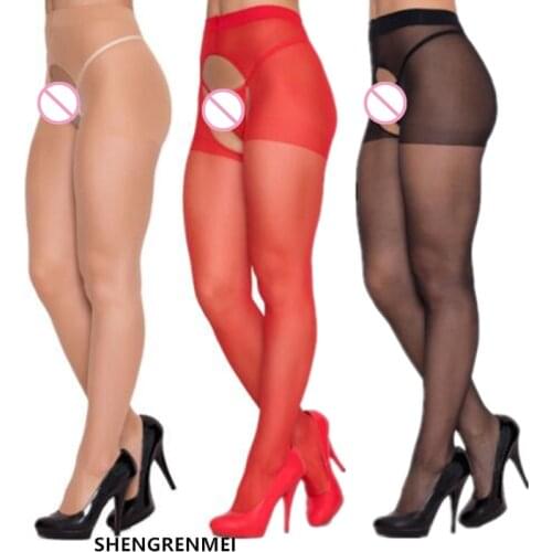 SHENGRENMEI NEW Tights Fashion Pantyhose Red White Stockings Women Ladies Sexy Lingerie Open Crotch Tights Hot Sale Dropshipping