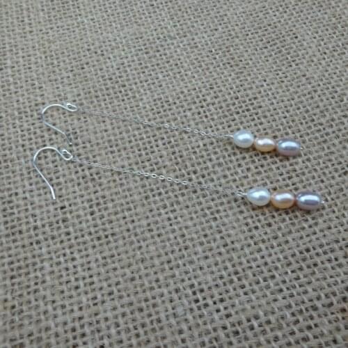 New exquisite simple natural freshwater 5-7MM rice long pearl handmade earrings