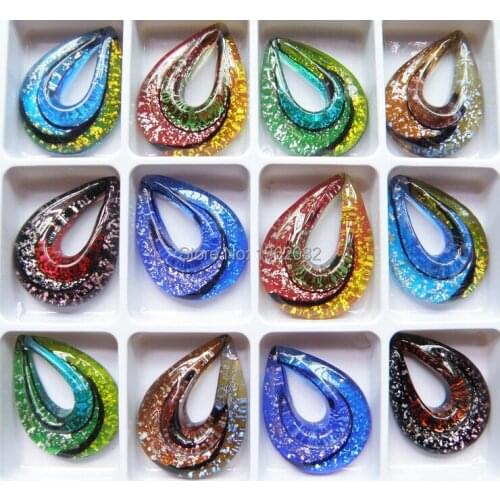 Wholesale lot 12 PCS Mixed color Lampwork Glass Pendants Beautiful Water Drop Murano Glass Charms For DIY Necklace MC04