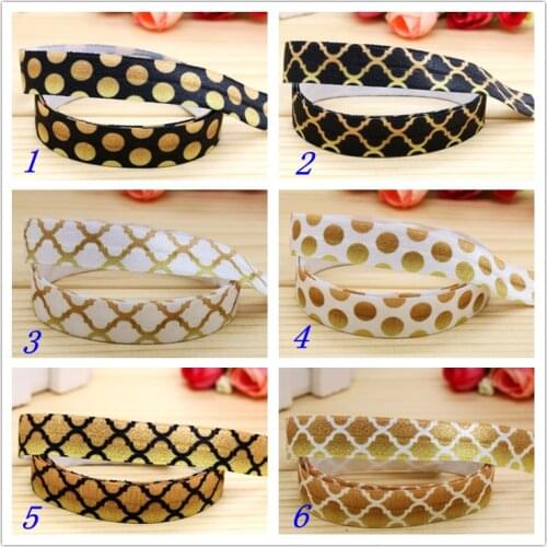 5/8'' Free shipping Fold Elastic FOE gold color polka dot quatrefoil printed headband headwear diy decoration wholesale OEM S128