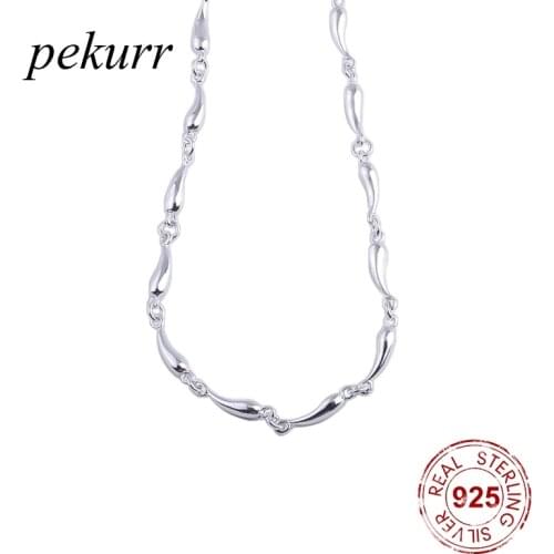 Pekurr Simple Silver Plated Long Waterdrop Necklace For Women Simple Oval Chain Choker Fashion Jewelry