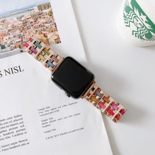 Stainless Steel and Resin Strap Strap for Apple Watch 40 44 38 42mm for IWatch Series 5 4 3 2 1 Bracelet with Double Color