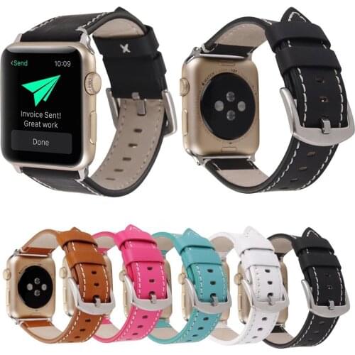 5 Colors Cowhide Watchband for Apple Watch Genuine Leather Strap Series 1 2 3 Band 42mm 38mm Metal Buckle Replacement Bracelet