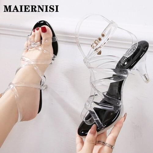 New Narrow Band Fashion High Heel Walk Show Sandals Summer Sexy Nightclub Transparent Ladies Shoes Wedding Crystal Women Shoes