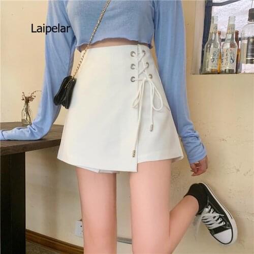 Women High Waist Shorts Skirt Korean Wide Leg Shorts Harajuku Irregular Drawstring White Shorts Casual Office Wear Fashion