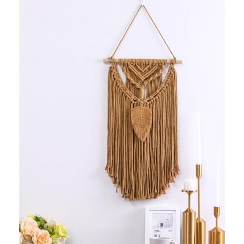 Nodic Macrame Bohemian Wall Hanging Tapestry Leaf Tassel Hand Woven Tapestries for Bedroom Boho Decor