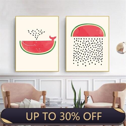 Watermelon Nordic poster cute food painting mural watercolor painting mural living room home decoration canvas painting poster