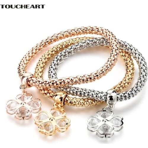 TOUCHEART Christmas Gift 3 PCS/Set Gold Flower Charm Cuff Bracelets&Bangles For Women Jewelry Making Crystal Bracelet SBR160342