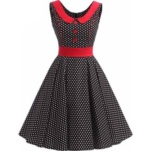 Tunic Vestidos Sleeveless Patchwork Polka Dot 50s Rockabilly Vintage Dress Big Swing Elegant Summer Black Dress VD0532
